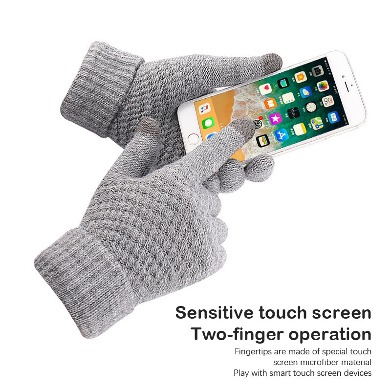1Pair Winter Touch Screen Gloves Women Men Warm Stretch Knit Mittens Full Finger Thermal Glove Windproof Coldproof Cycling Glove