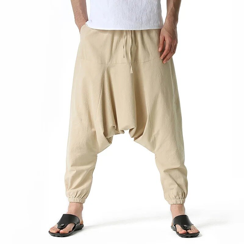 Новинка весна-осень 2024, мужские шаровары с большими карманами, эластичные брюки, повседневные уличные брюки