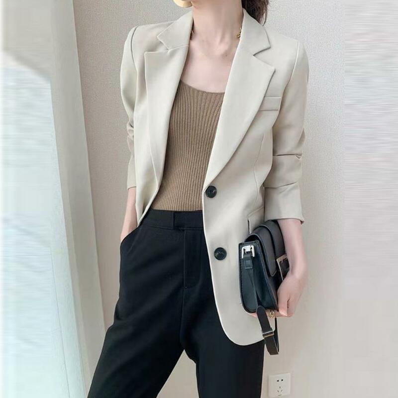 Lady Office Coat Stylish Women's Business Suit Coat Solid Color Turn-down Collar Single-breasted Anti-wrinkle Office Commute