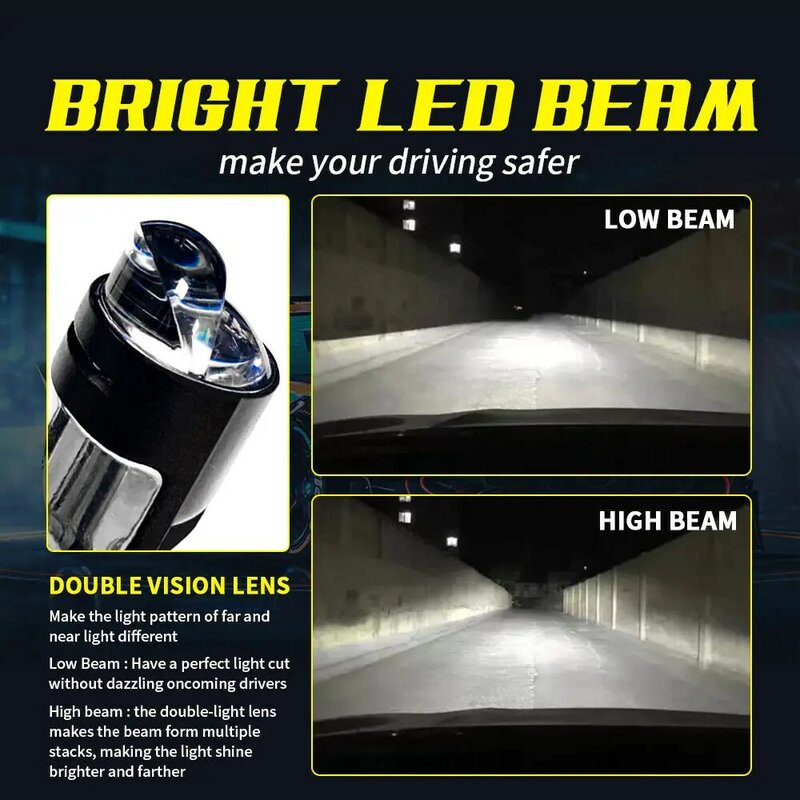 مصباح سيارة ليد H4-HIB2 مصابيح أمامية ، دراجة نارية مزدوجة لين ، جهاز عرض عدسة صغيرة للسيارات ، ww ، 220000 لومن ، 12 فولت ، 24 فولت