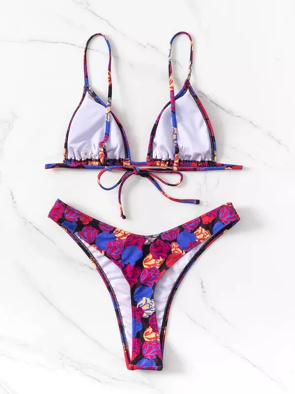 Сексуальное бикини с цветочным принтом, женский купальник 2024, Женский комплект бикини с микрострингами, Бразильская летняя пляжная одежда, купальник, женский купальный костюм
