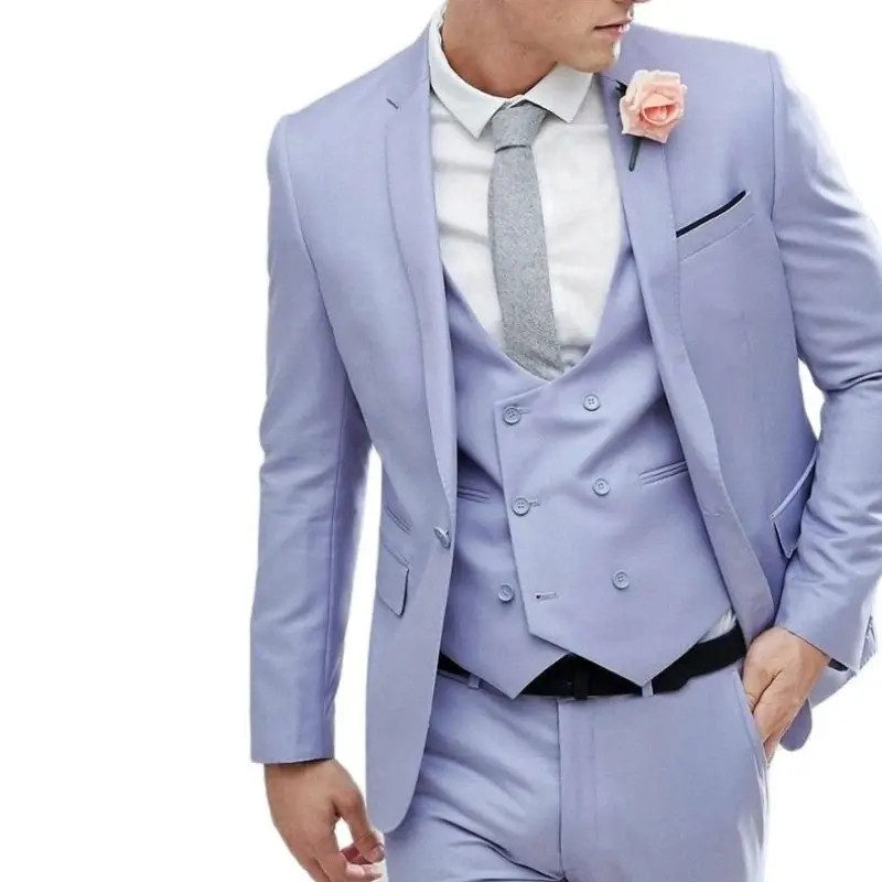 Traje de 3 piezas para hombre, chaqueta de esmoquin, chaleco y pantalones de cuello plano, fila única, dos botones, ideal para novio, banquete de boda