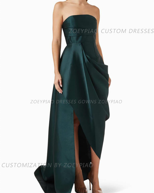 Modern Green Satin Side Slit Evening Dresses Strapless Sleeveless A Line Dubai Women Prom Gowns Formal Party Dress 2024