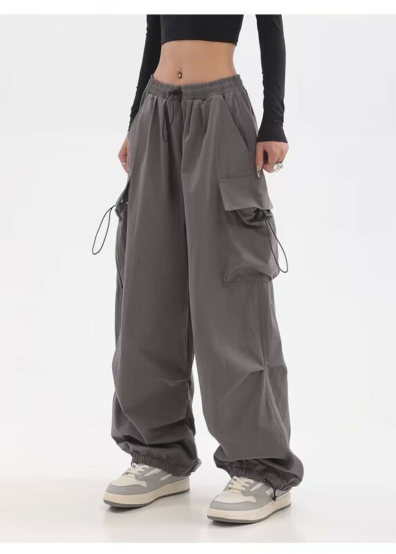 Spodnie Cargo damskie luźne spodnie 2023 jesień Streetwear oversize spodnie Vintage Casual elastyczna talia luźne spodnie dresowe kobiet