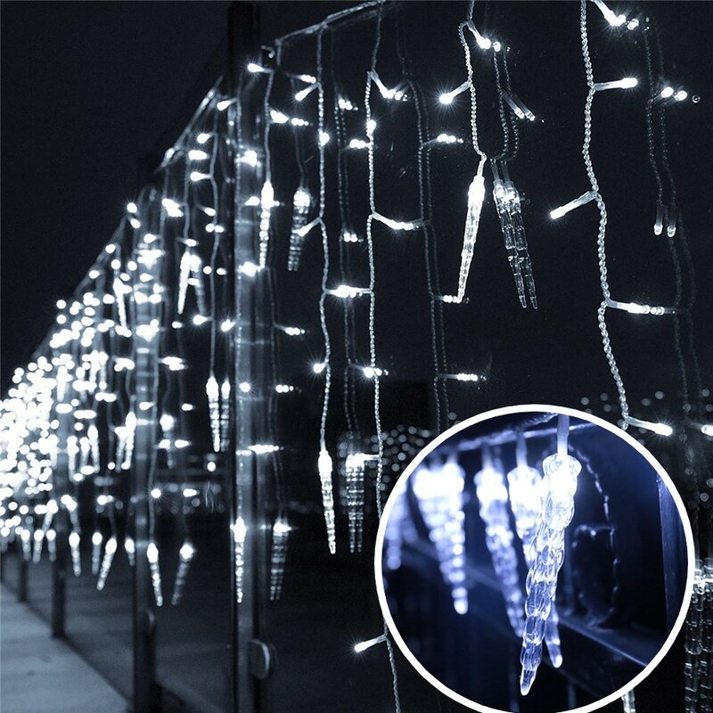 Tirai es lampu LED Natal, cahaya air terjun rumah Tahun Baru dekorasi teras taman Halloween 5M