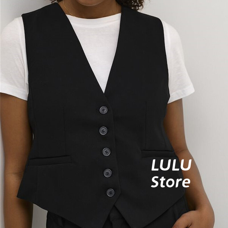Women's Waistcoat Tops V-neck Slim Fit Front Buttons Fashionable And Classic Black New Female Clothing  жилетка женская