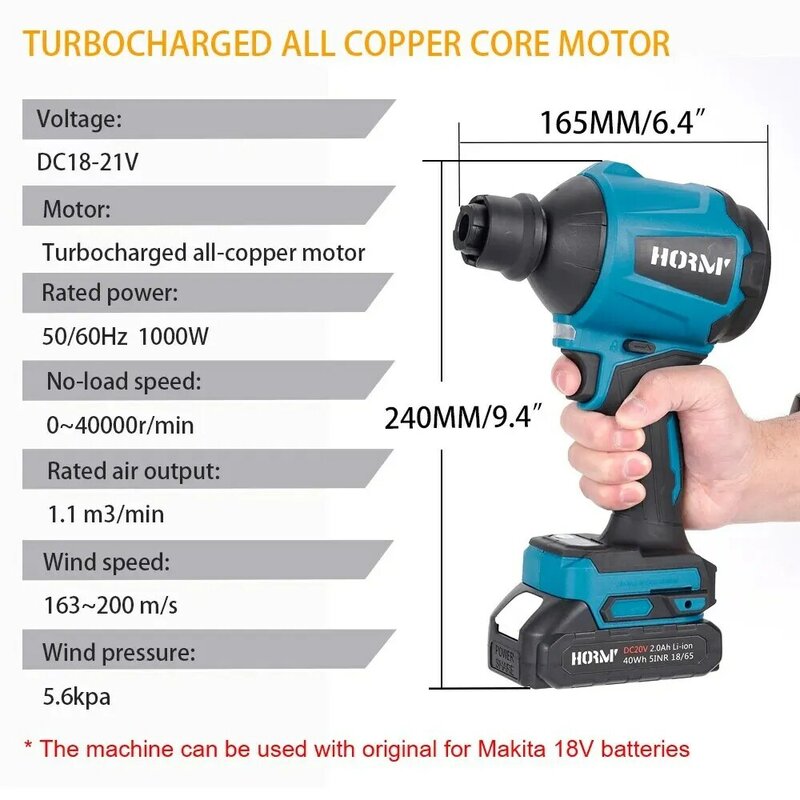 Hormy 6IN1 Cordless Air Blower With Nozzle Dusting Machine Multifunction Dust Blower Inflator Vacuum Tool For Makita 18V Battery