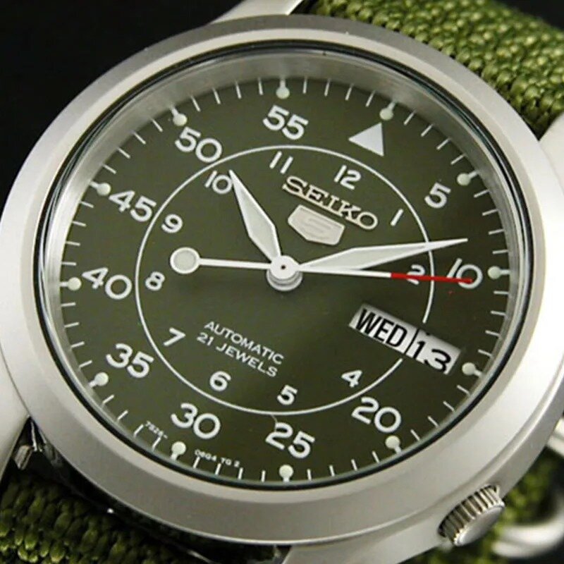 SEIKO-Relógio automático de luxo masculino, mostrador verde, pulseira de tecido, moda esportiva casual, original, SNK805