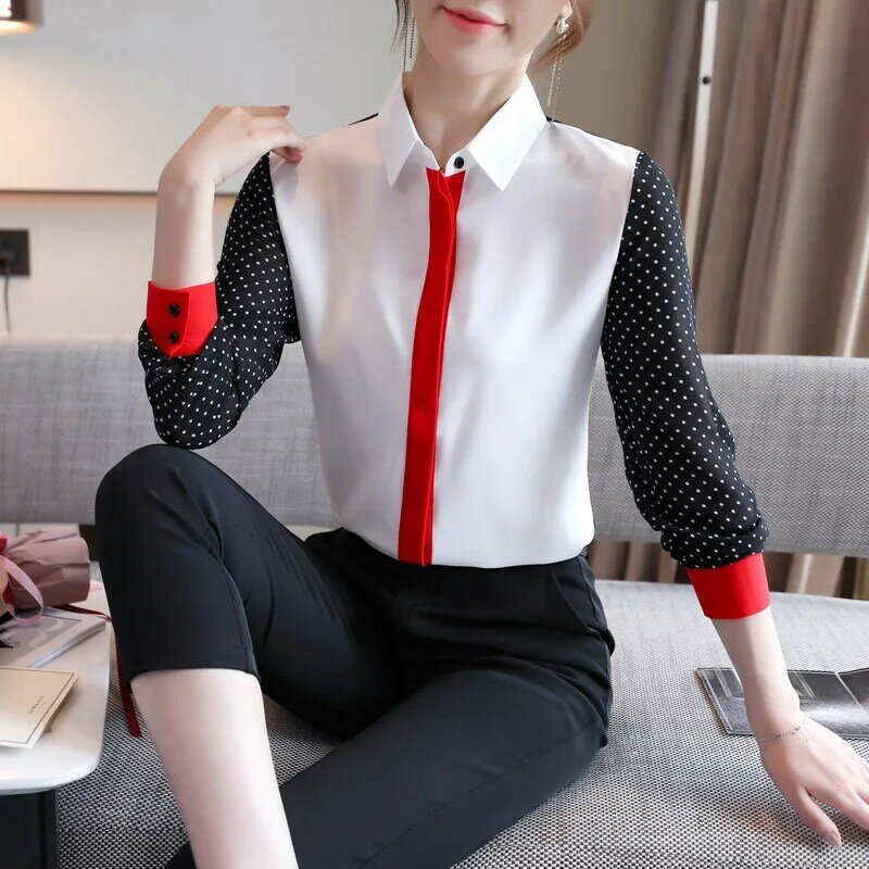 Office Lady Loose Fashion Lace Chiffon Shirts Spring New Striped Patchwork Simple Casual Blouse Women Clothing