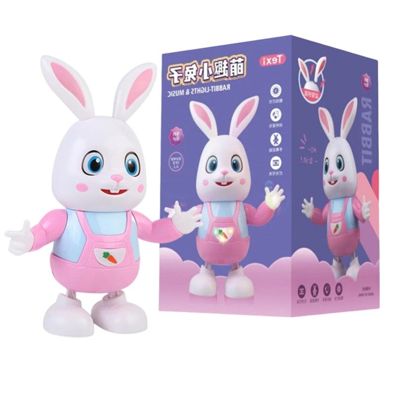 Robot Rabbit Dancing Sing Song Electronic Bunny Music Robotic Animal Beat Drum With LED Cute Electric Pet Toy Kids Birthday Gift