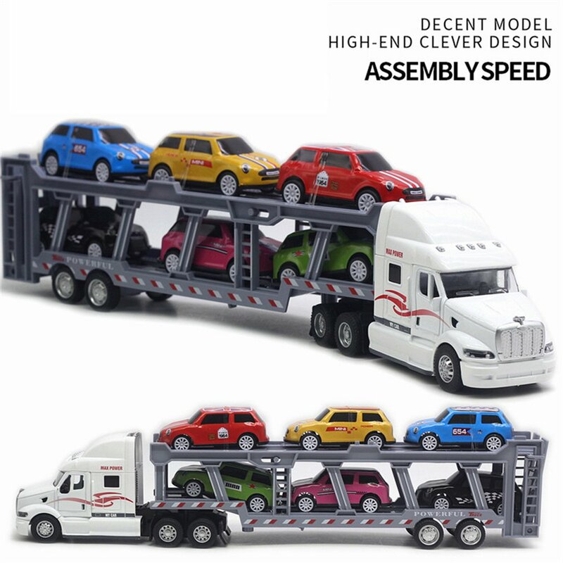 1:48 35cm 합금 미국 대형 트럭, 6 개 미니 금속 합금 다이캐스트 자동차 모델, 1:64 체중계 장난감, 어린이용 차량 캐리어 트럭