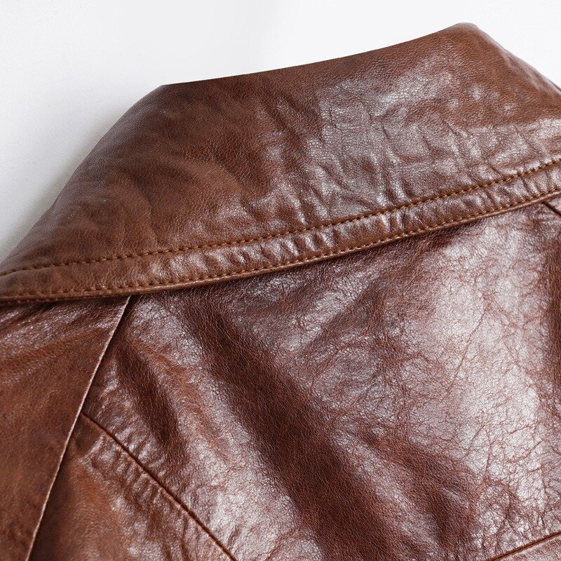 2024 nowy prawdziwy płaszcz ze skóry wołowej sylwetka klasyczny Maillard lśniący połysk naturalna skóra bydlęca wiatrówka E11
