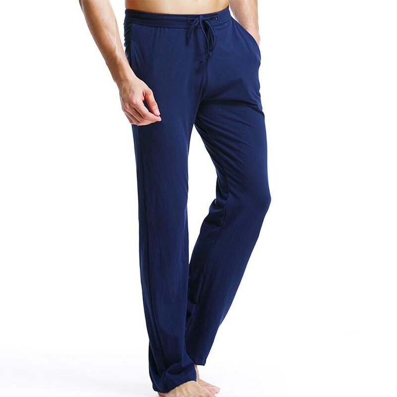 Men's Casual Home Pants Cotton Men Pajama Pants Plus Size Loose Sports Trousers Solid Male Drawstring Tie Long Johns Sleepwear