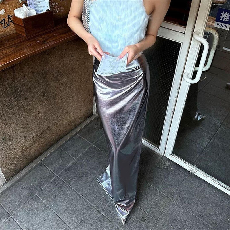 Falda de metal y plata para niñas, Vestido largo de especias, Moda de Primavera y verano, 2024