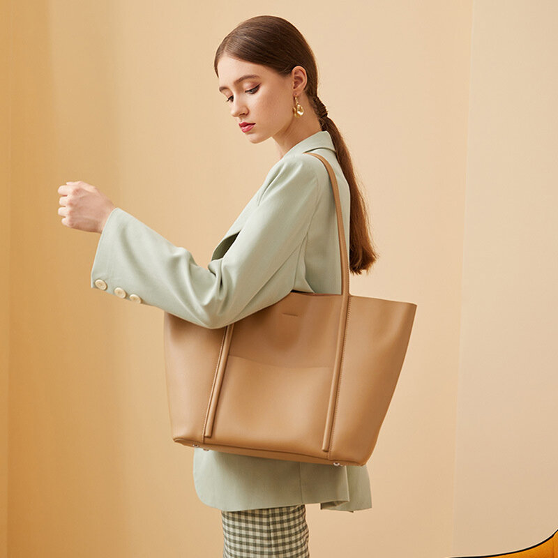 Sacola de couro genuíno luxuosa para mulheres, Bolsa de designer de alta qualidade, bolsa de ombro macia, alta capacidade