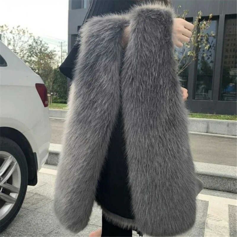 2024 Winter Warm Thick Fur Waistcoat Jacket Large Size S-4xl Fur Sleeveless Outerwear Overcoat Winter Female Fox Fur Vests Coat