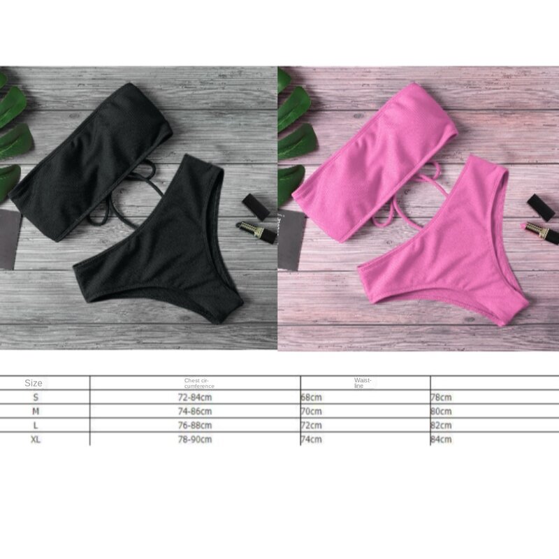 Träger loser Bikini Set einfarbig sexy rücken freier Badeanzug weicher gepolsterter BH Badeanzug mit hoher Taille Sommer