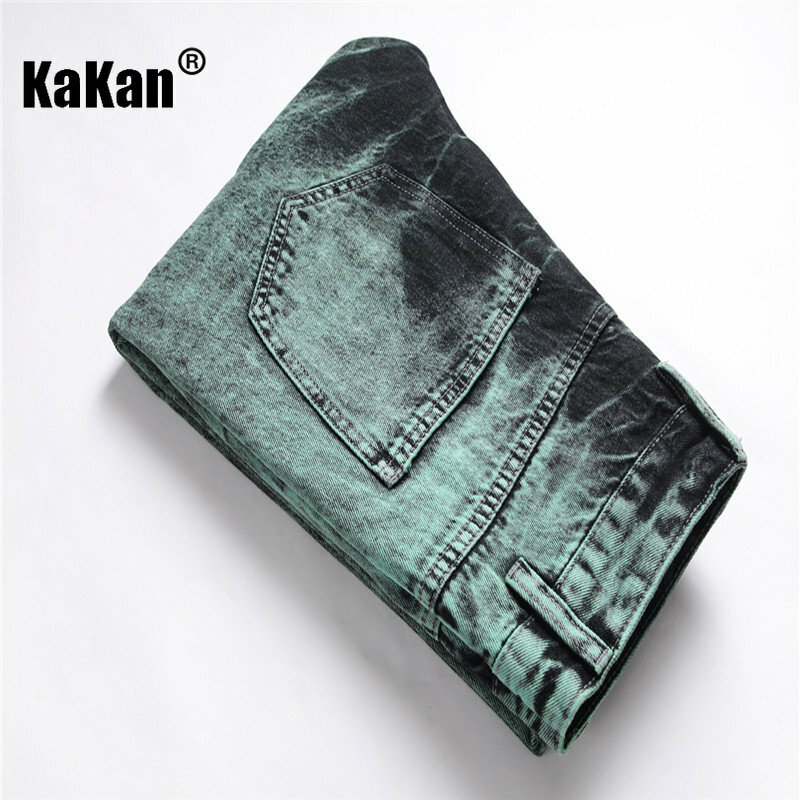 Kakan-남성용 찢어진 스트레이트 레그 청바지, 타이 염색 그린 블랙 캐주얼 롱 청바지, 유럽 및 미국 K44-9242, 신제품