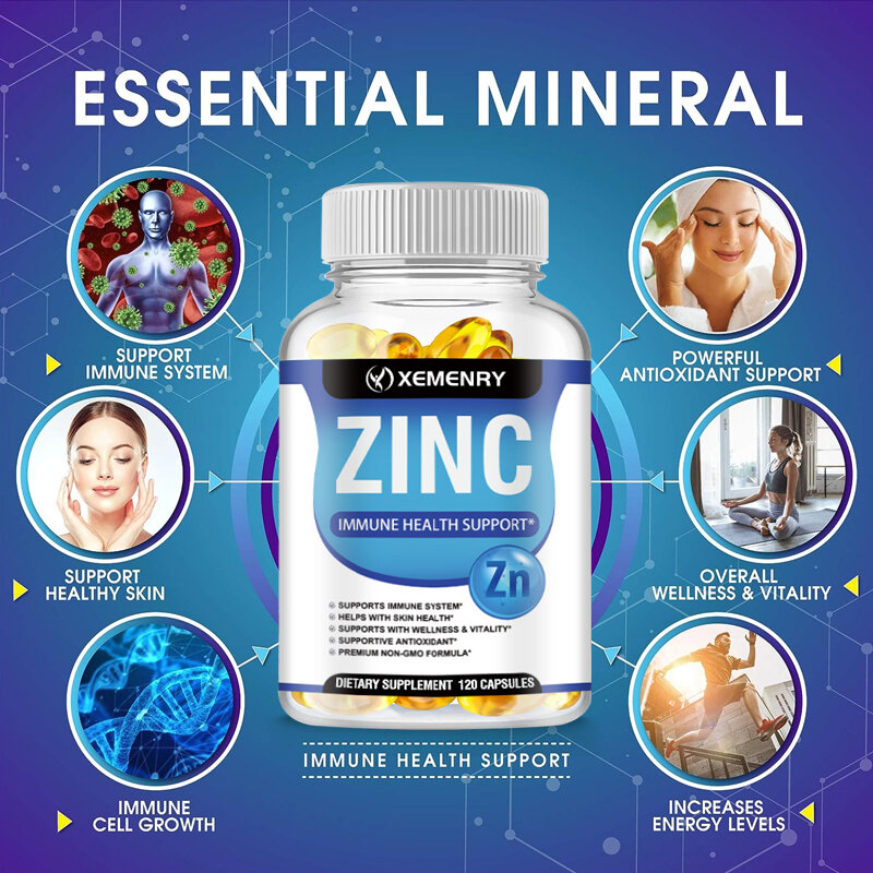 Capsules de zinc pour soutenir la défense immunitaire du corps, ultra absorbables, sans OGM, sans évolu, 120 capsules végétariennes