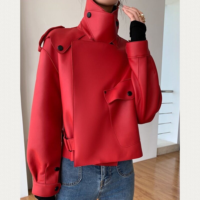 Natural Sheepskin Leather Jackets for Women, Female Windbreaker Overcoat, 100% Sheepskin, H329, 2023