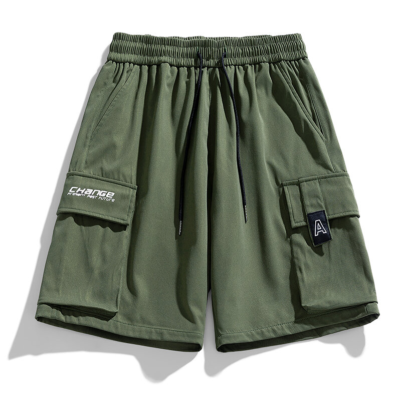 Шорты-карго мужские с эластичным поясом, Свободные повседневные уличные тренировочные штаны для бега, прямые штаны с несколькими карманами, большие размеры, на лето