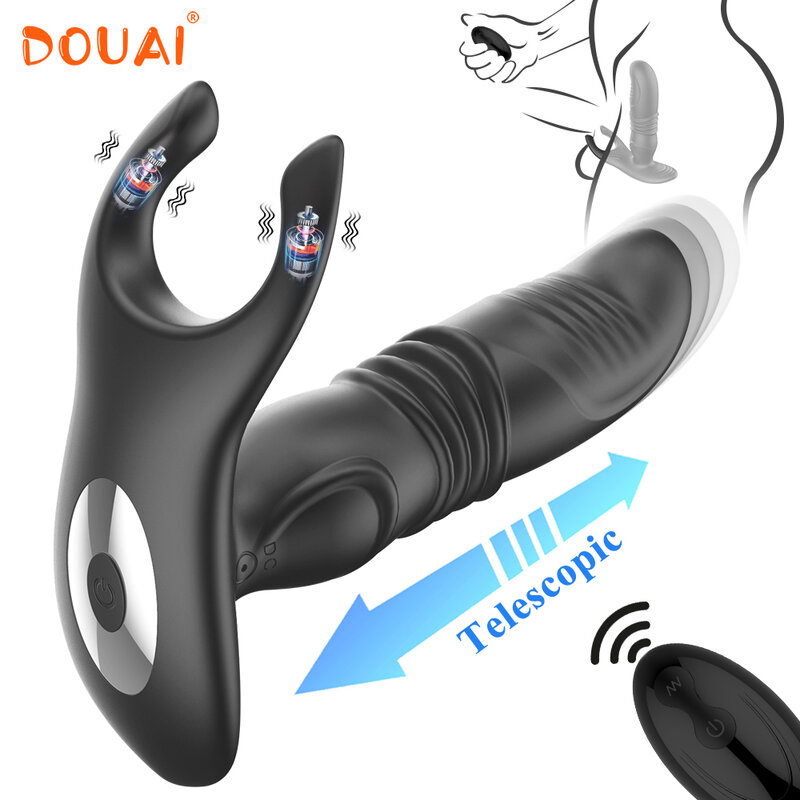 Silicone Anal Vibrator Thrusting Prostate Stimulator Massager Delay Ejaculation Penis Ring Butt Plug Ass Sex Toys Dildos for Men
