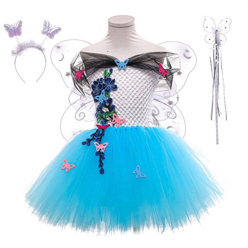 Encanto Mirabel Costume Blue Tutu Dress for Girls Summer Clothing Princess Birthday Prom Dress Cute Halloween Carnival Party Set