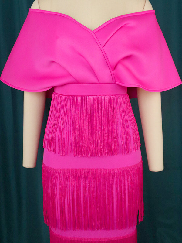 Plus Size Fransen Kleid für Frauen schulter frei Party Abend 4xl Kleid Sommer Luxus V-Ausschnitt Robe Mode Ballkleid Großhandel