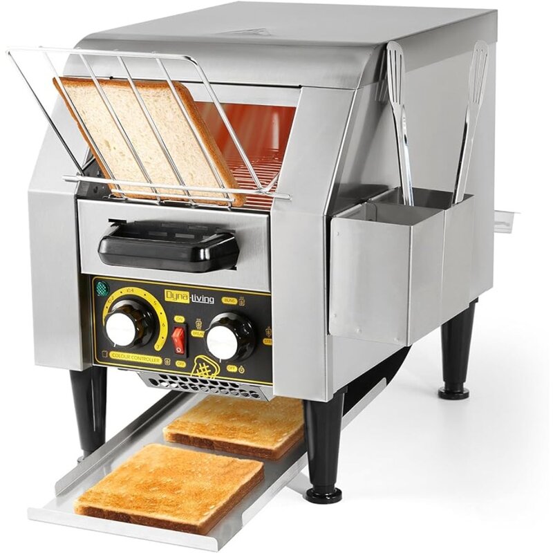 Dyna-Living Commercial Toaster 150 Slices/Hour Stainless Steel Restaurant Toaster Conveyor Storage Boxes 1300W