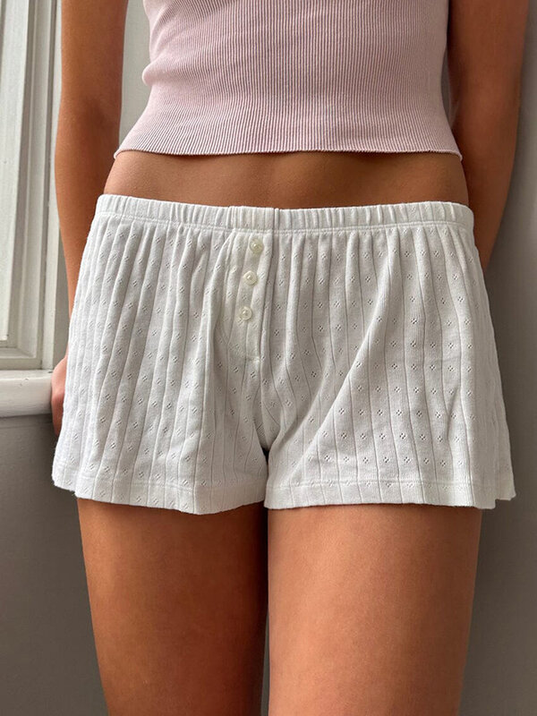 Women Summer Eyelets Shorts Casual Elastic Waist Short Pants for Vacation Beach Nightclub Streetwear