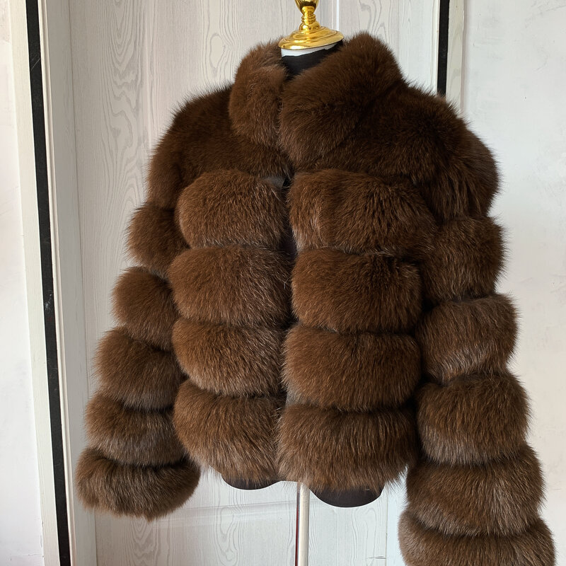 Новинка 2023, роскошная женская зимняя теплая куртка из натурального меха с воротником-стойкой, модное женское пальто из меха енота