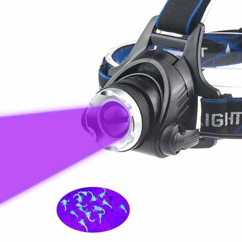Reflektor UV ładowana lampa czołowa światło ultrafioletowe reflektor LED z czołówka ultrafioletowym zoomem do wędkarstwa nocnego na kempingu