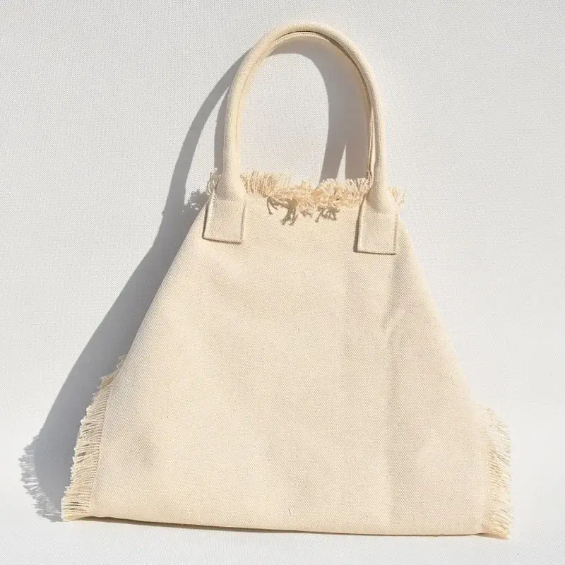 Bolsa de lona de algodón para mujer, bolso de mano informal con flecos y diseño de marca comercial personalizada, LW026