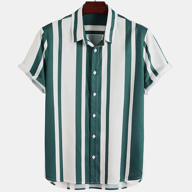 2023 남성용 반팔 셔츠, 심플한 줄무늬, 3D 하와이안 셔츠, 루즈한 통기성, 여름