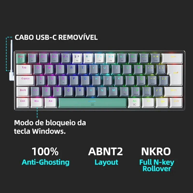 Machenike K500-B61 Mini mechaniczna klawiatura 60% ABNT2 Układ RGB Podświetlana klawiatura do gier NKRO