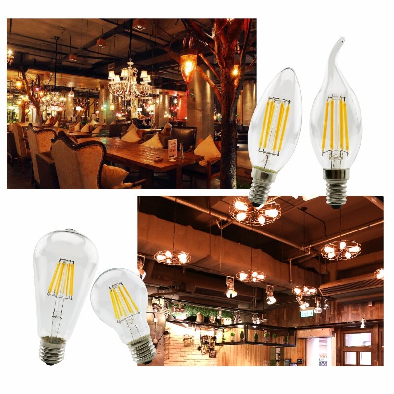 Rétro Edison E27 E14 LED Filament ampoule lampe 220V-240V ampoule C35 G45 A60 ST64 G80 G95 G125 ampoule en verre Vintage bougie lumière