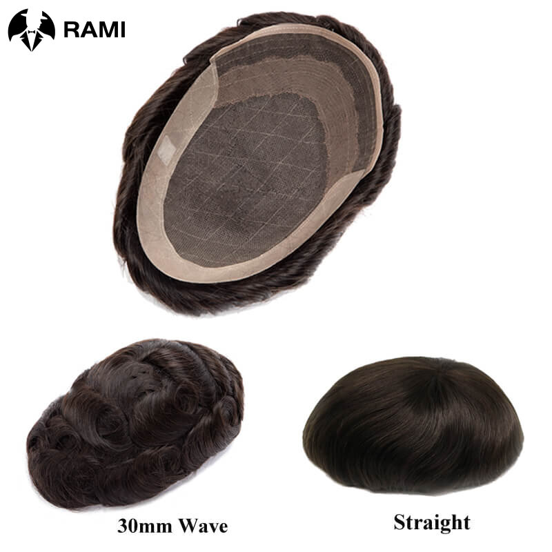Парик мужской капиллярный из натуральных человеческих волос, основная прядь из искусственных волос на сетке, парик для мужчин