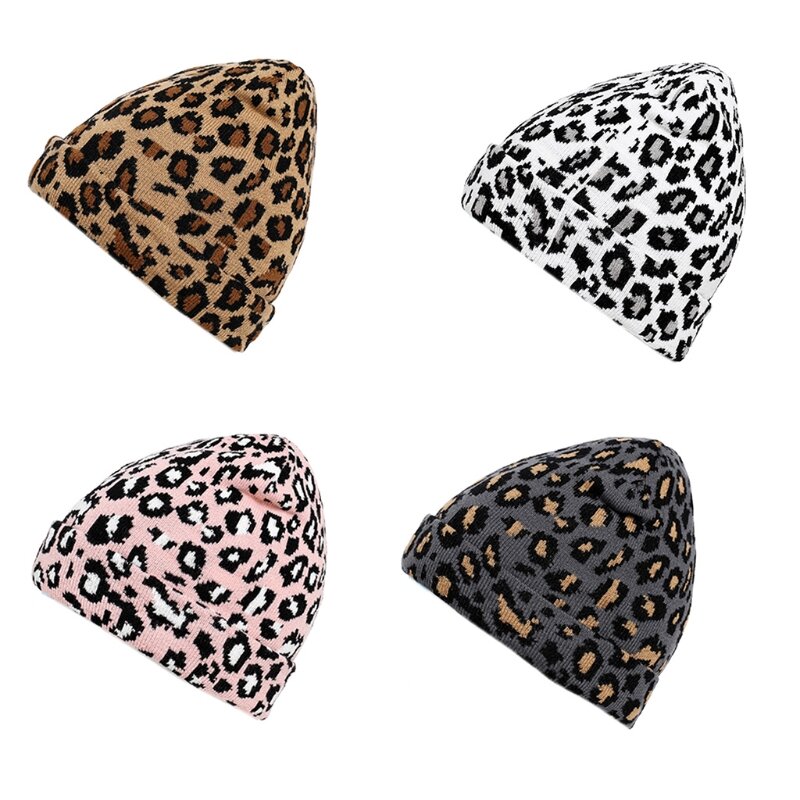 Vintage wollen hoed met luipaardprint gebreide muts oorbescherming warme herfst winter voor jongens meisjes Kerstmis Halloween