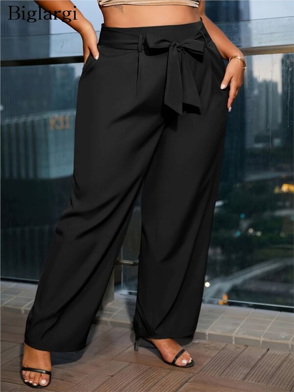 Pantalones largos de pierna ancha para mujer, pantalón plisado, informal, de cintura alta, talla grande, primavera y verano