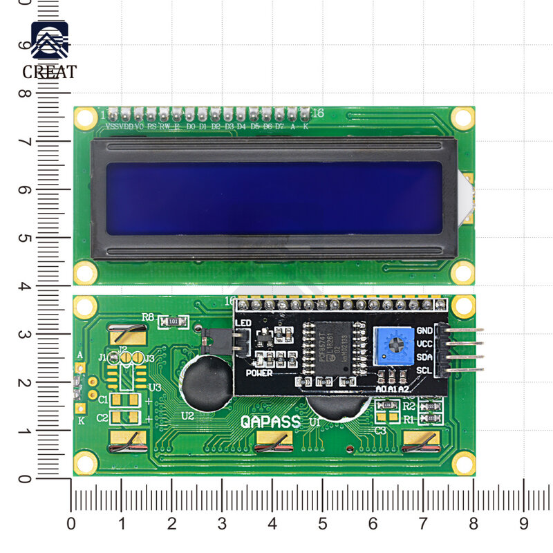 ЖК-дисплей 1602, 1602, модуль ЖКД синий, желто-зеленый экран, 16x2, PCF8574T, PCF8574, интерфейс IIC I2C, 5 В для arduino