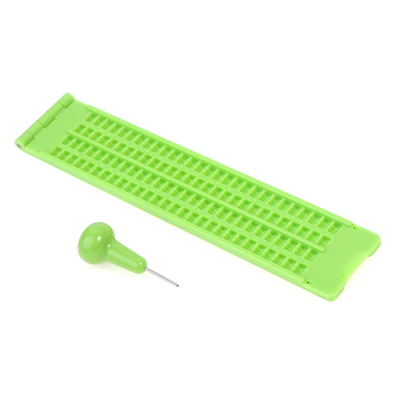 1 Set 4 baris 28 sel praktis sekolah plastik Braille portabel menulis batu tulis Wth Stylus hijau biru perlengkapan belajar sekolah