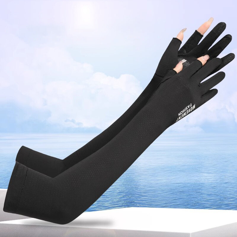 Summer Women Arm Sleeve Drive Gloves Ice Quick Dry Cycling Sportswear Sun UV Protection Mesh Breathable Gloves with 2-finger Cut