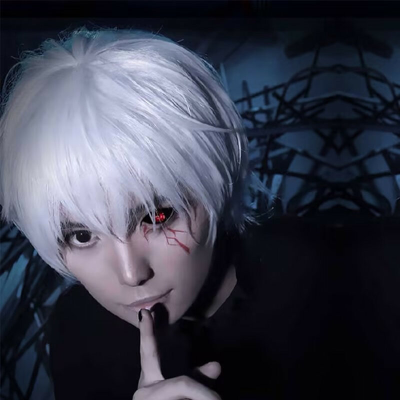 Cosplay Short Wigs Tokyo Ghoul Kaneki Ken Anime Synthetic Hair Wig Silver White Or White Color Halloween Play Wig Costume Wig