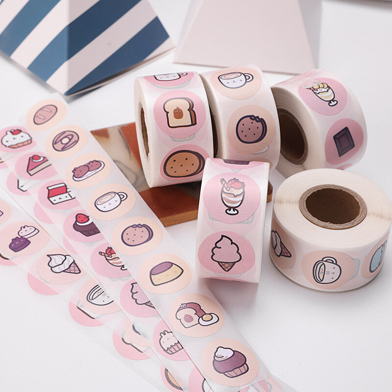 50-500pcs 8 Designs Self-adhesive Donut Stickers Handmade Labels Baking Pattern Gift Box Packing Seal Labels Paper Decoration