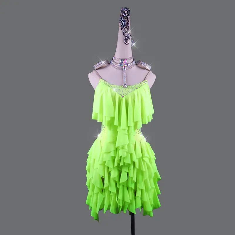 Summer Fringe Latin Dancing Dresses For Ladies Clothes Sparkly Rhinestones Fashion Sexy Women Ballroom Competitive Costumes