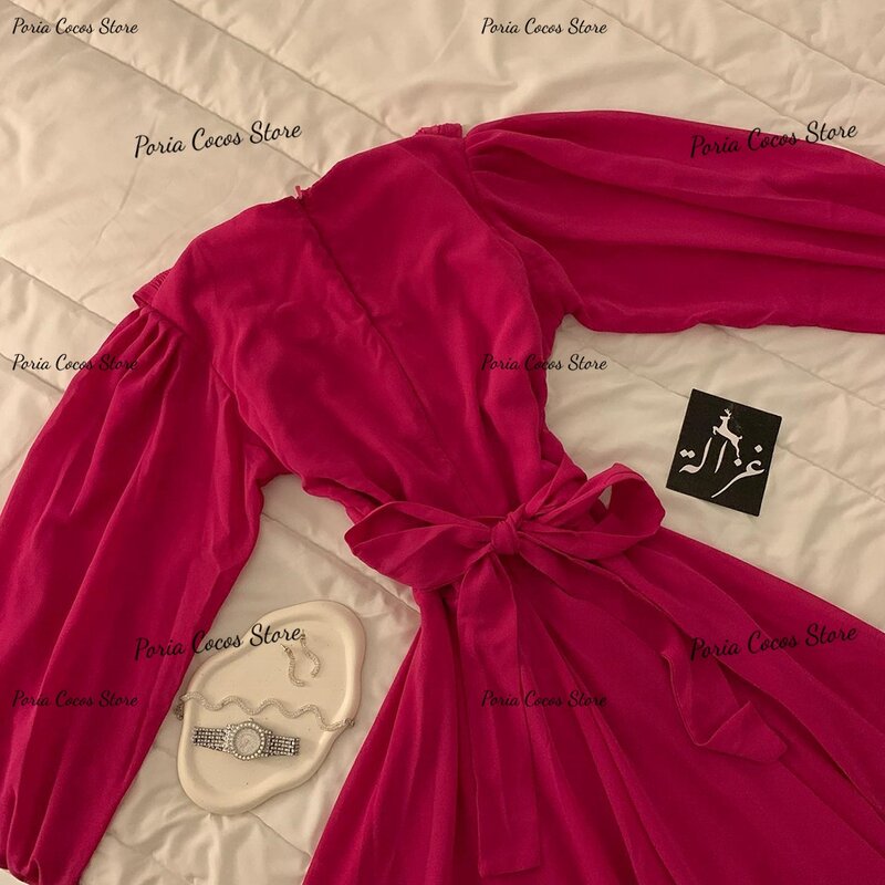 긴팔 V넥 무도회 드레스, A 라인 플리츠, 빈티지, 중동풍 스타일, 이브닝 파티 드레스, 2023