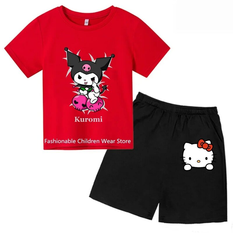 Conjunto de camiseta e calça de manga curta infantil, camisa casual de verão, moda masculina e feminina, camiseta estampada Kulomi, 2024