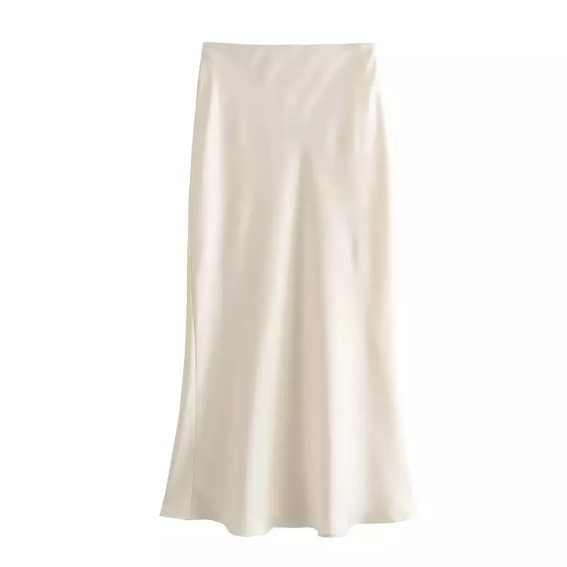 Suit Women's Spring 2024 New Fashion Joker Stitching Satin Texture Long-sleeved Shirt Top+stitching Split Long Skirt Suit