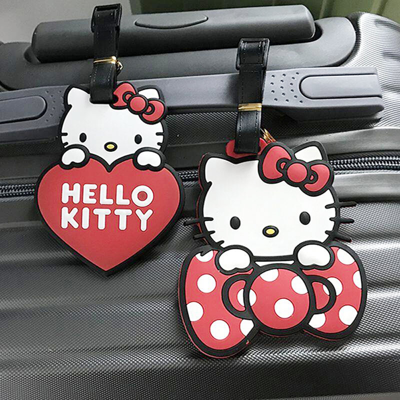 Animasi Hello Kitty bagasi Tag Aksesori perjalanan koper ID pemegang alamat Portable kartun My Melody Kuromi bagasi Label