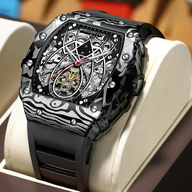MUSANFIGO męski w pełni automatyczny zegarek mechaniczny modny męski nocny blask wodoodporny oryginalny modny zegarek